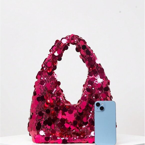 Elegant Hot Pink Glitter Clutch Handbag - Sparkling Accessory for Special Events - Picture 5 of 5